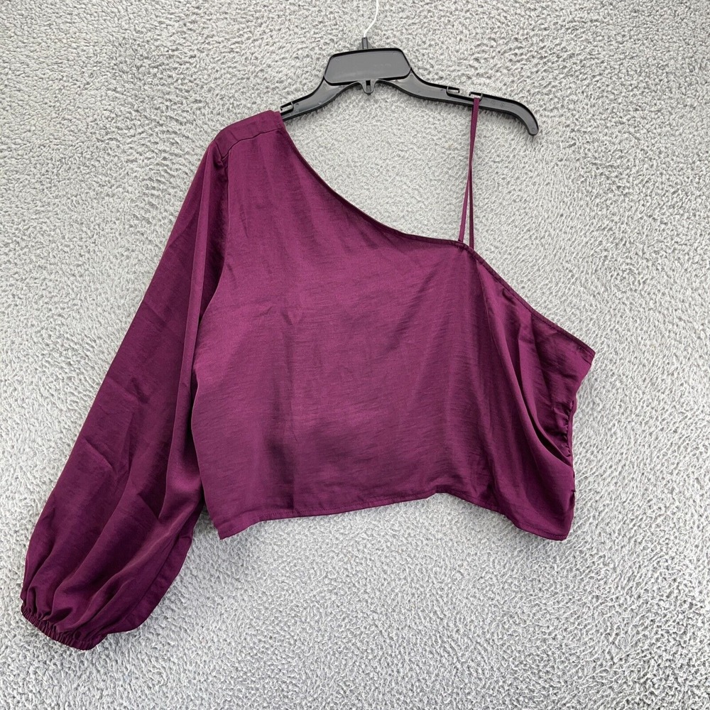 Melrose & Market Top Womens 3X Purple One‎ Shoulder Long Sleeve Crop NWOT